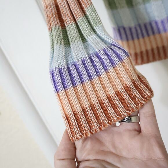 Vintage Macy's Striped Ribbed Pastel Knit Cardigan Sweater XS True Vintage 60s - Picture 6 of 10